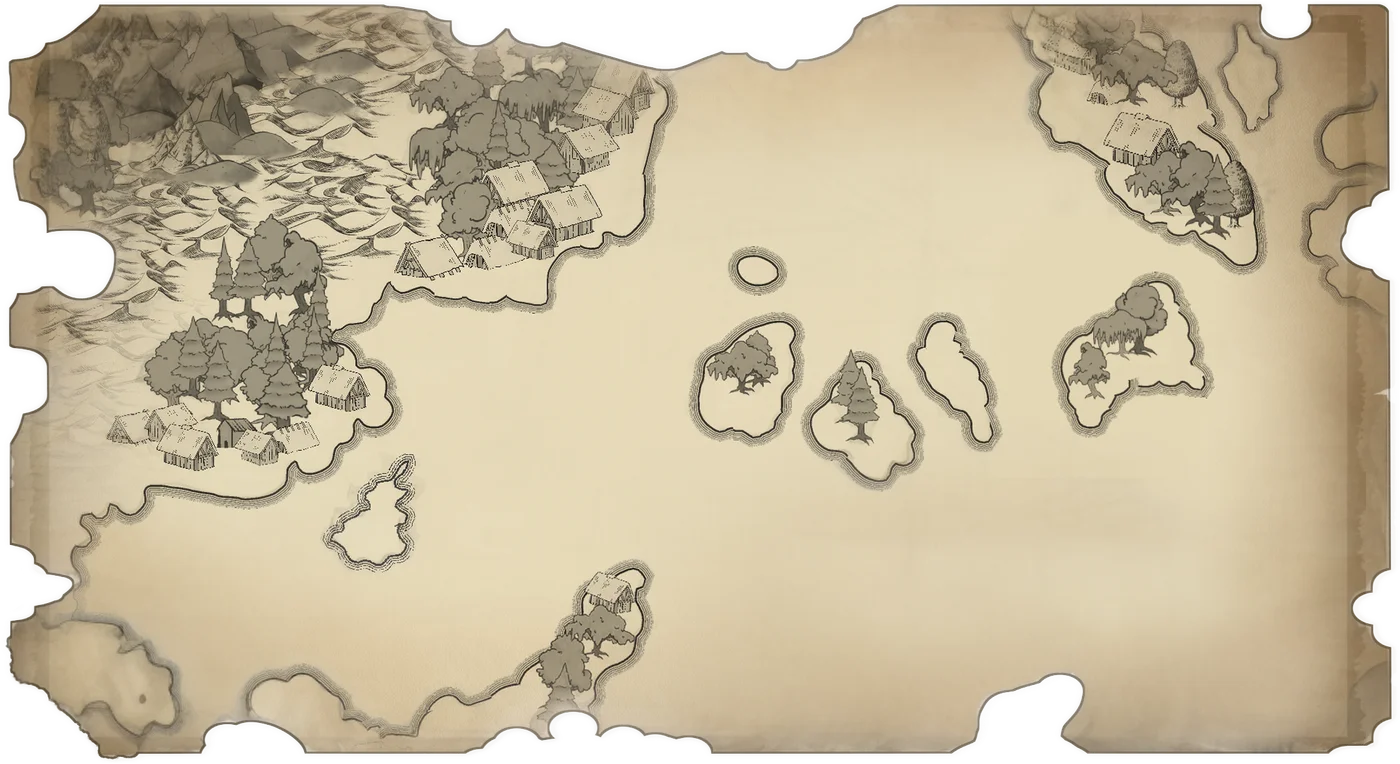 Illustrated game world map with destination icons