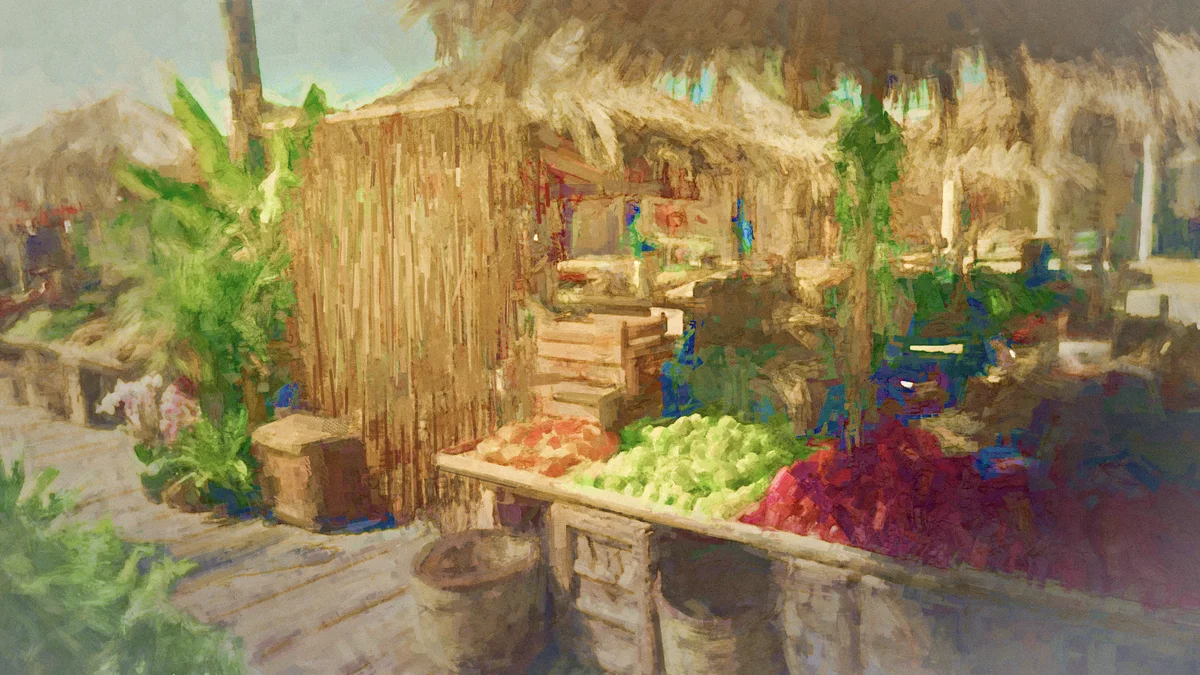 A leafy market on Jusei